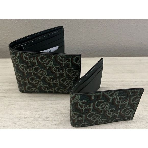 COACH Mens 3n1 Wallet/Card Case Printed Coated Canvas Monogram Amazon Green - Picture 12 of 12